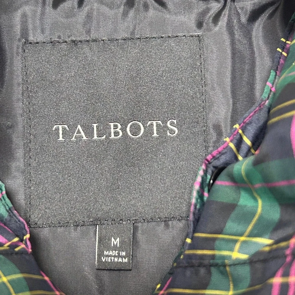 New Talbots Puffer Vest Womens‎ M Green Plaid Down Filled Moc neck Tartan Preppy